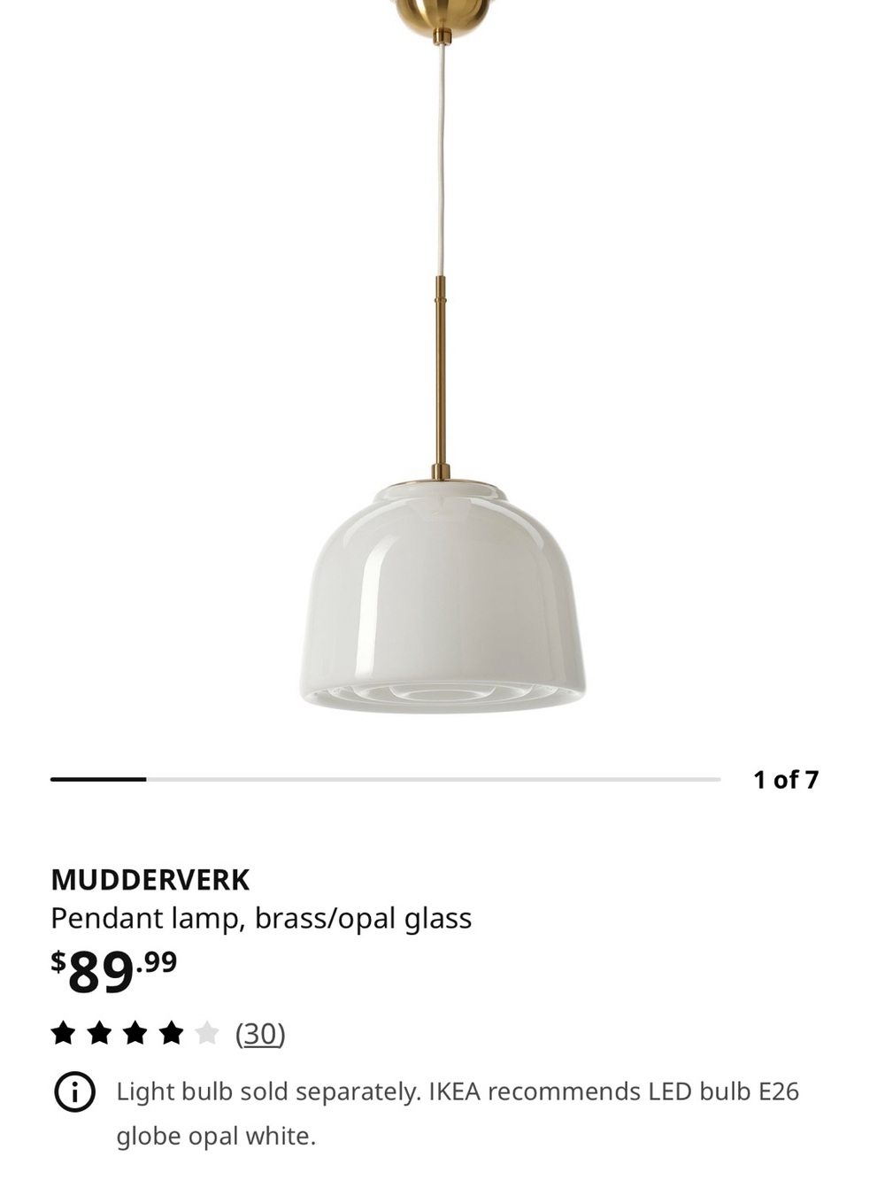 IKEA Mudderverk Brass and White Pendant Lamp